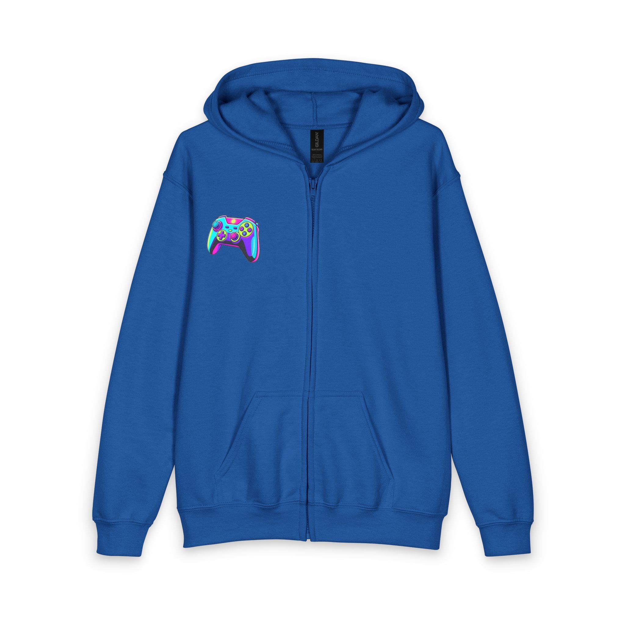 Youth Gamer Zip-Up Hoodie — Neon Retro Game Controller Design