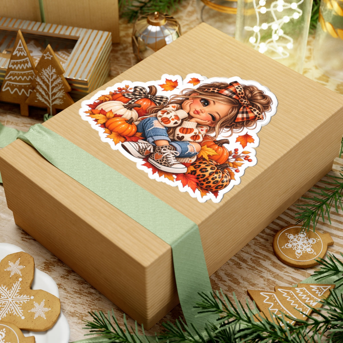 Fall Pumpkin Girl Kiss-Cut Sticker