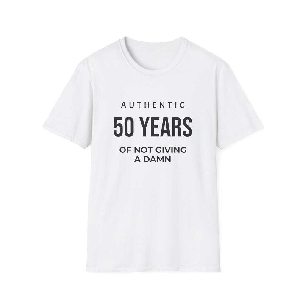 50th Birthday T-Shirt — "Authentic 50 Years of Not Giving a Damn" Funny Milestone Tee