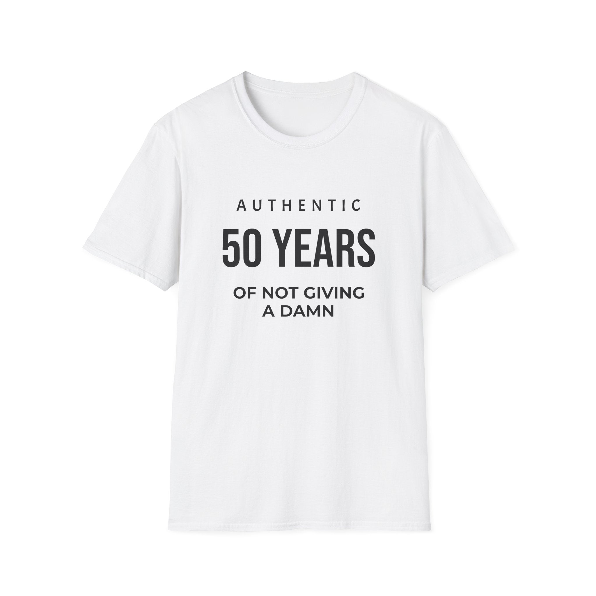 50th Birthday T-Shirt — "Authentic 50 Years of Not Giving a Damn" Funny Milestone Tee