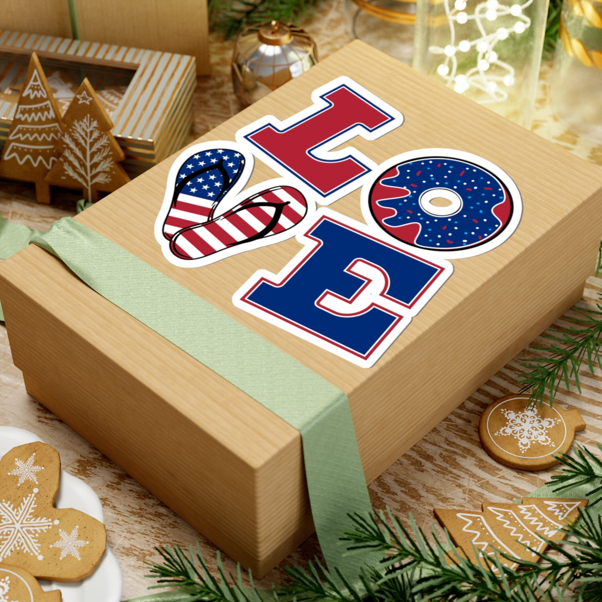 LOVE Patriotic Kiss-Cut Sticker Set — American Flag Flip-Flop, Donut & Letter Decals