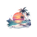 Beach Sunset Sticker — Tropical Palm Paradise Kiss-Cut Decal