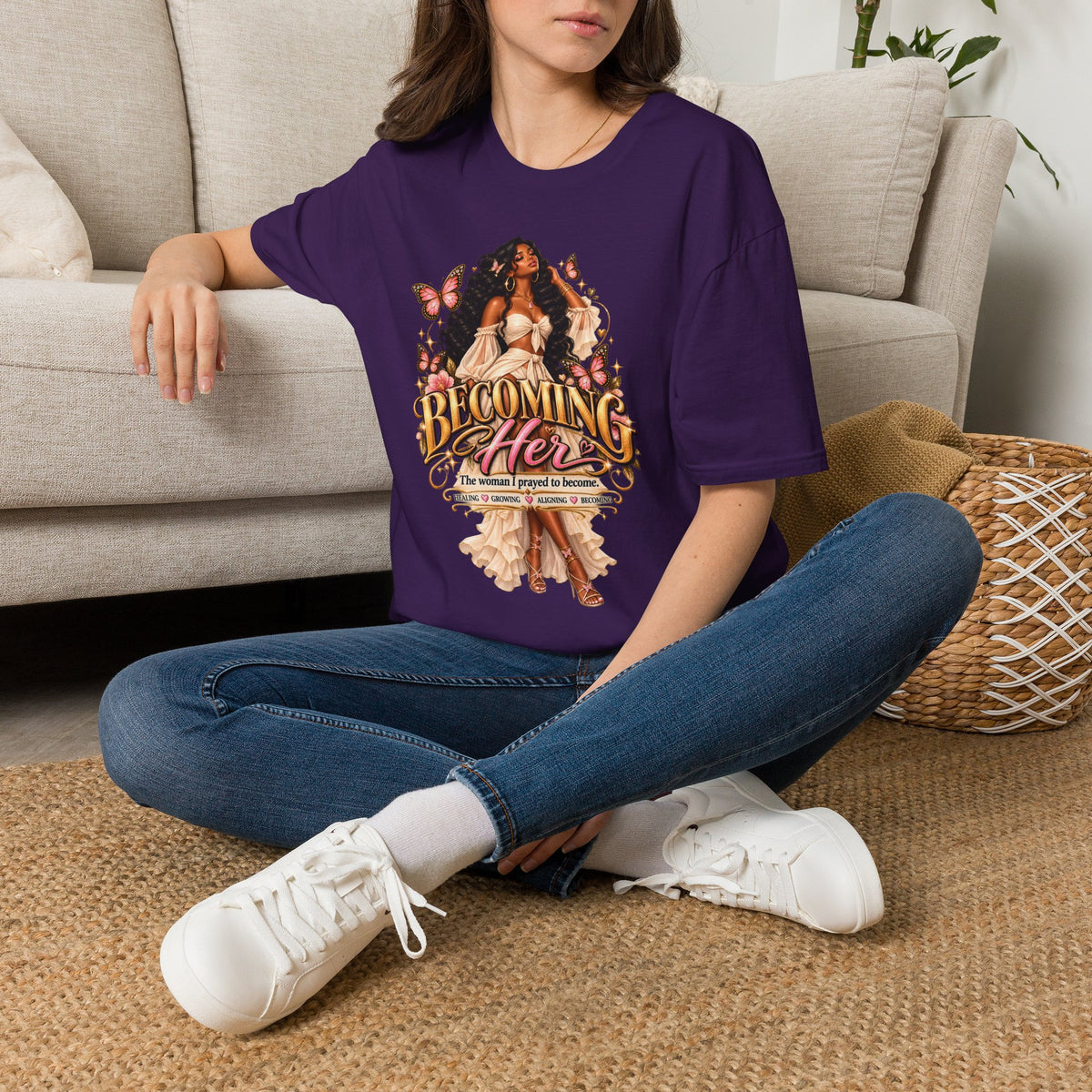 Becoming Her T-Shirt — Empowering Woman Butterfly Graphic Tee
