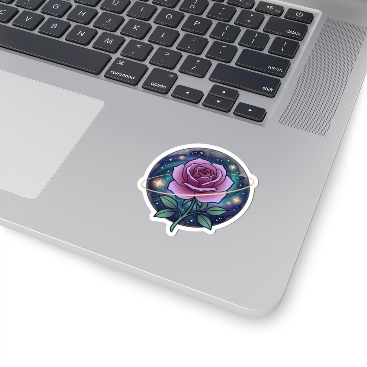 Cosmic Rose Kiss-Cut Sticker — Purple Galaxy Flower Sticker