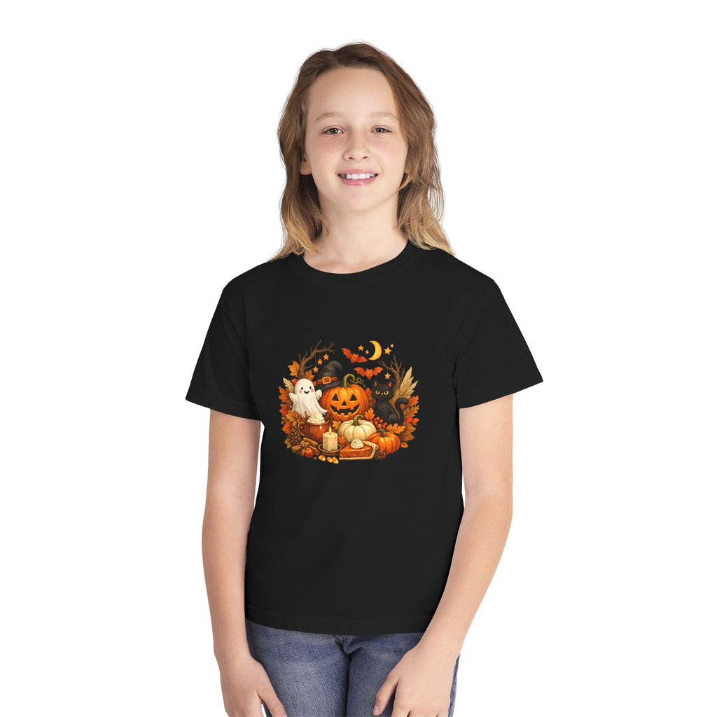 Kids' Halloween Pumpkin Patch Tee — Cute Ghost & Black Cat Fall Shirt
