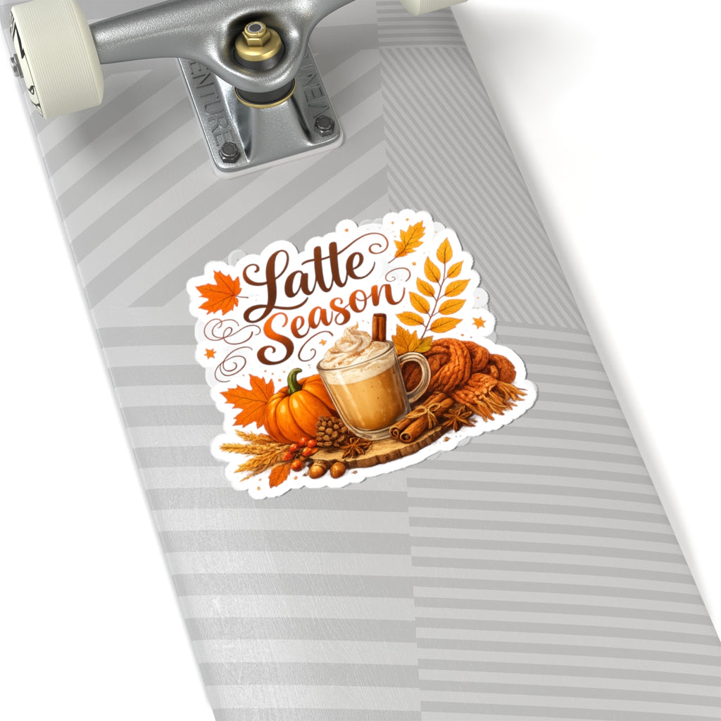 Latte Season Sticker — Fall Pumpkin Spice Coffee Kiss-Cut Decal