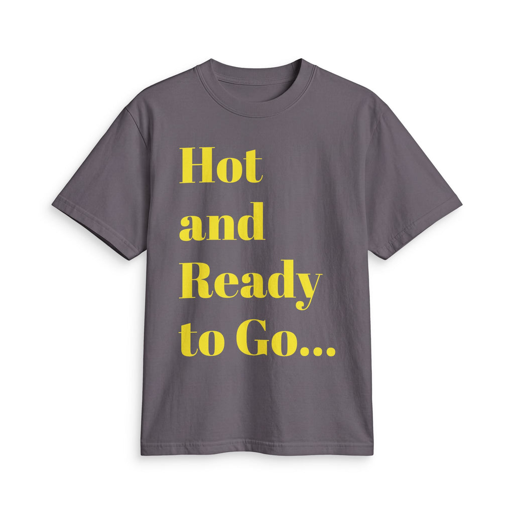 “Hot and Ready to Go…Home” Graphic T-Shirt — Funny Yellow Slogan Tee