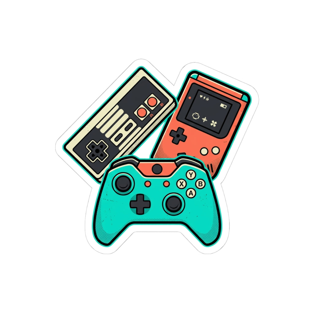 Retro Gaming Controllers Kiss-Cut Sticker — Vintage Console & Handheld Vinyl Decal