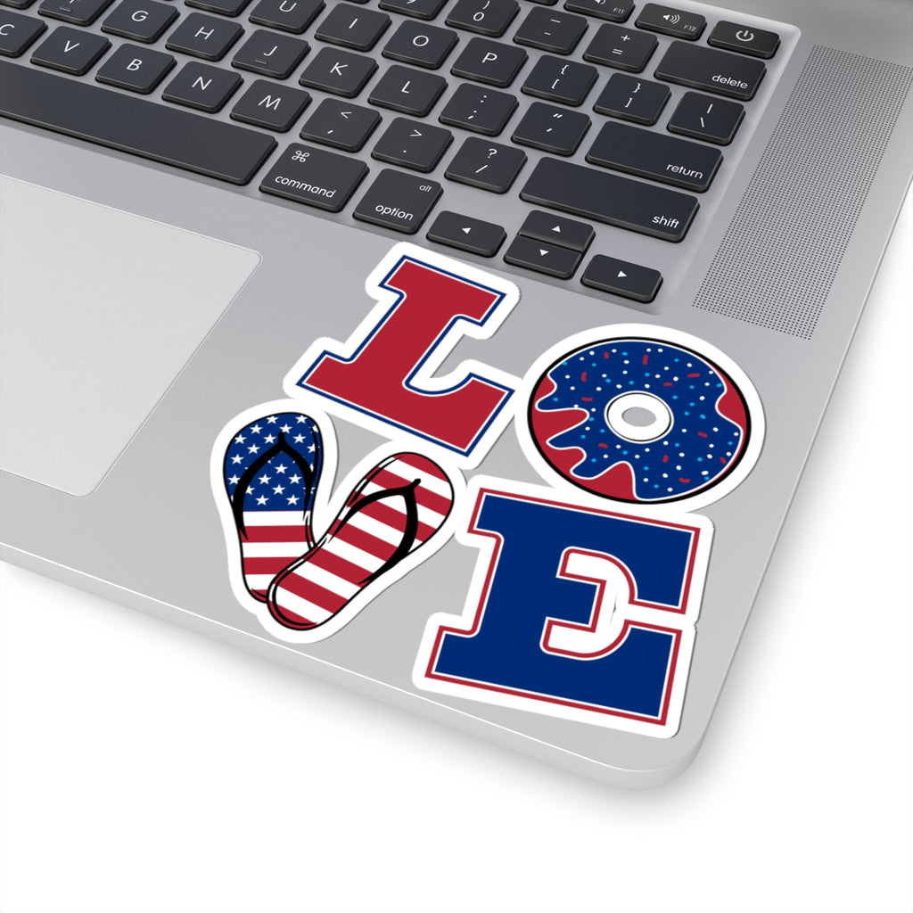 LOVE Patriotic Kiss-Cut Sticker Set — American Flag Flip-Flop, Donut & Letter Decals