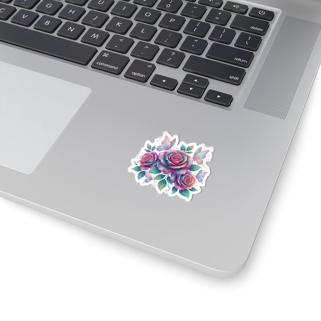 Iridescent Rose Bouquet Sticker — Kiss-Cut Floral Laptop Decal