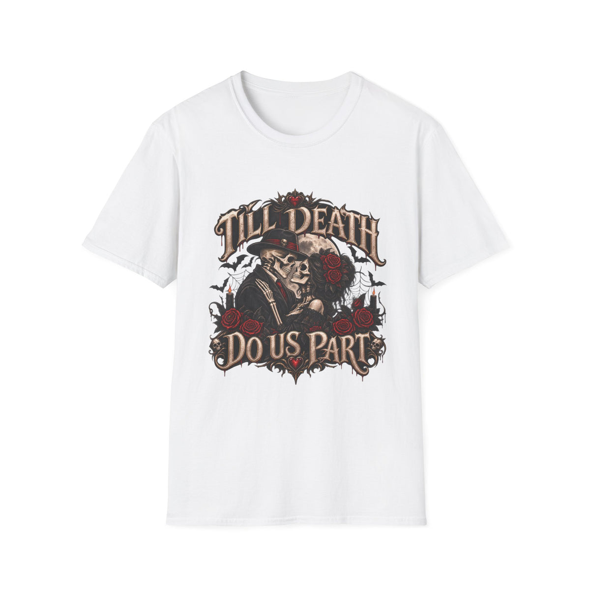 Till Death Do Us Part Skull & Rose T-Shirt — Gothic Couple Vows Tee
