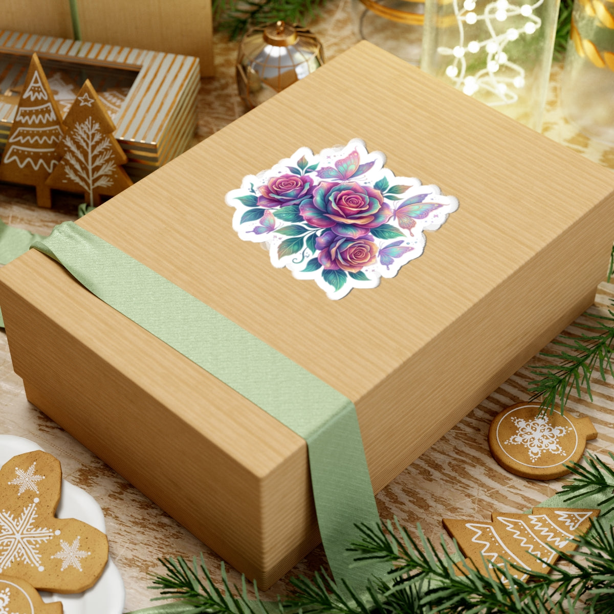 Iridescent Rose Bouquet Sticker — Kiss-Cut Floral Laptop Decal