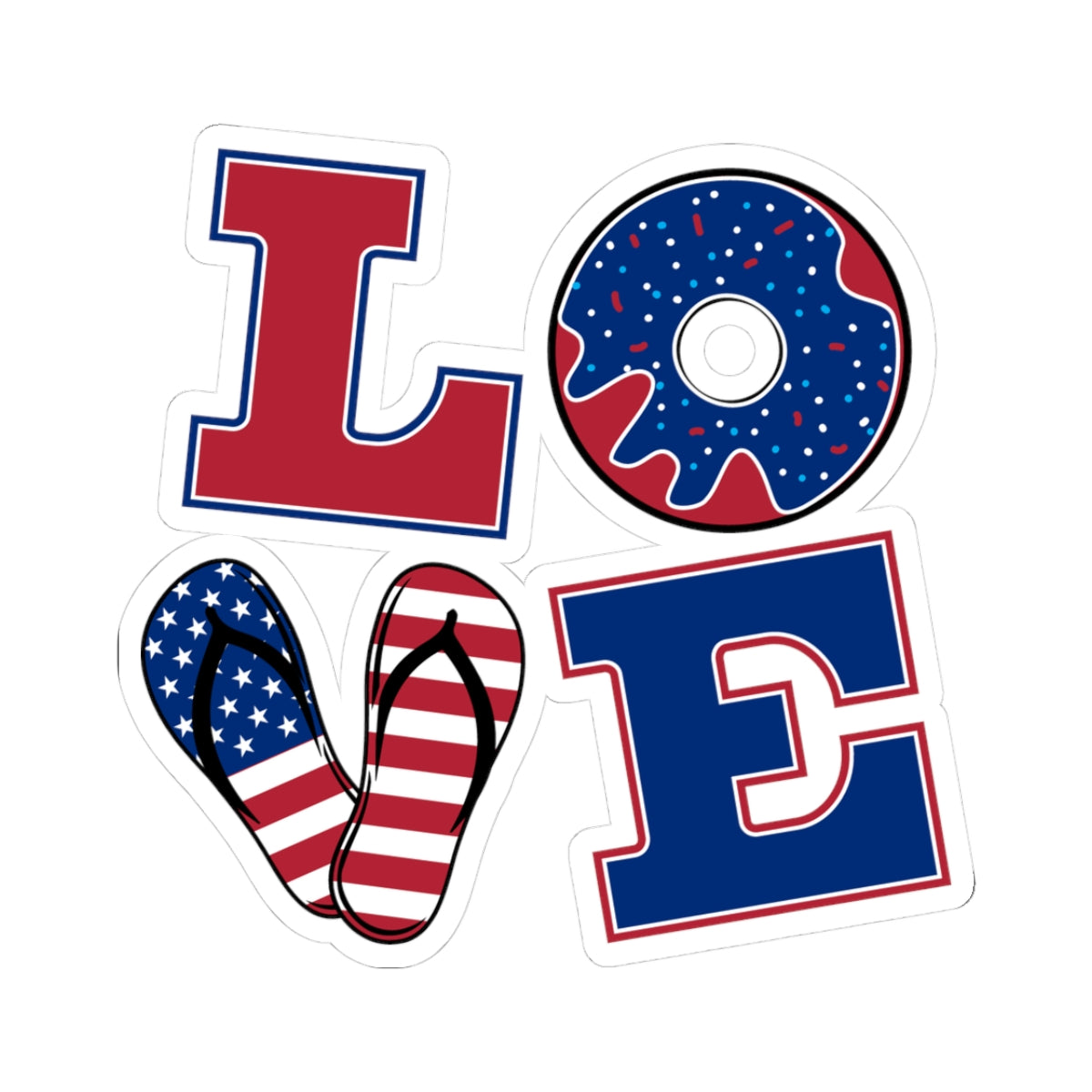 LOVE Patriotic Kiss-Cut Sticker Set — American Flag Flip-Flop, Donut & Letter Decals