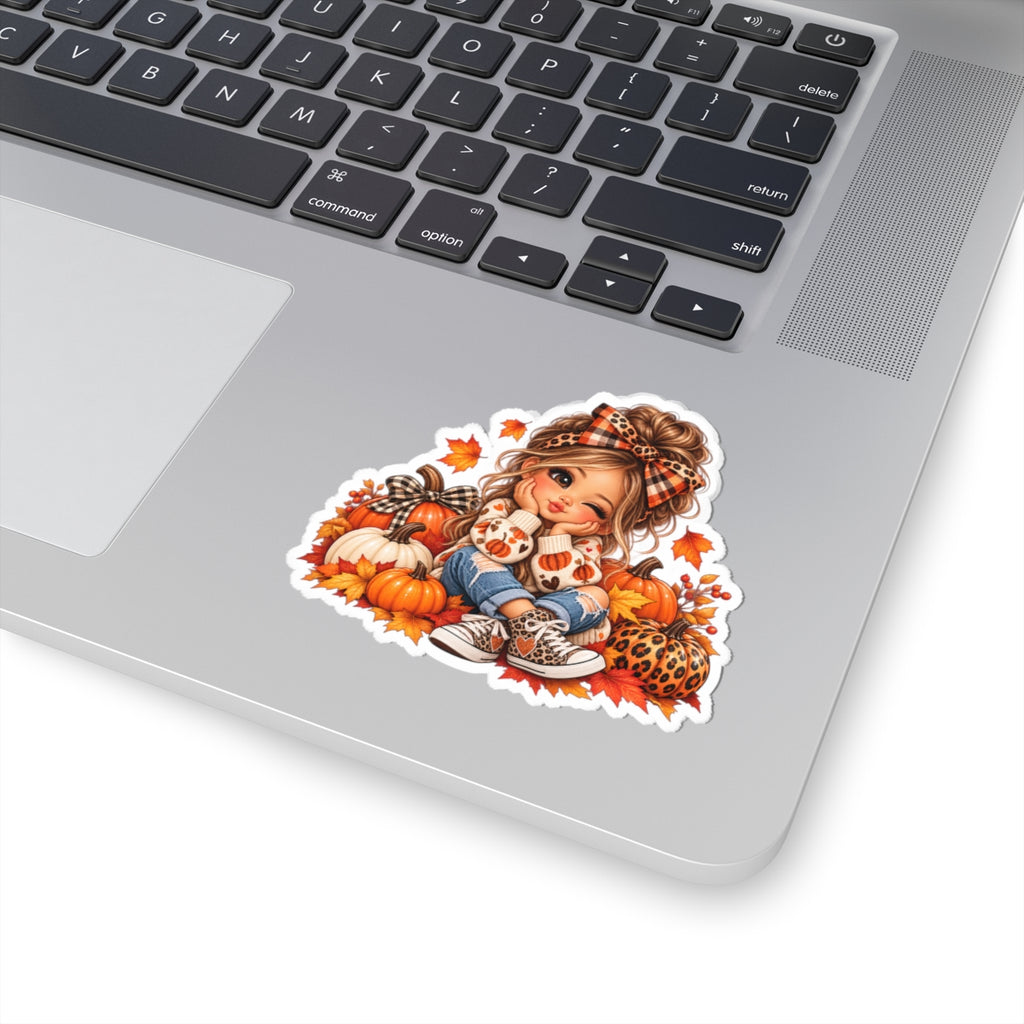 Fall Pumpkin Girl Kiss-Cut Sticker