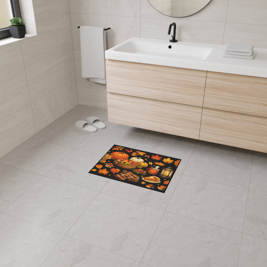 Autumn Harvest Floor Mat — Fall Pumpkin & Leaves Doormat
