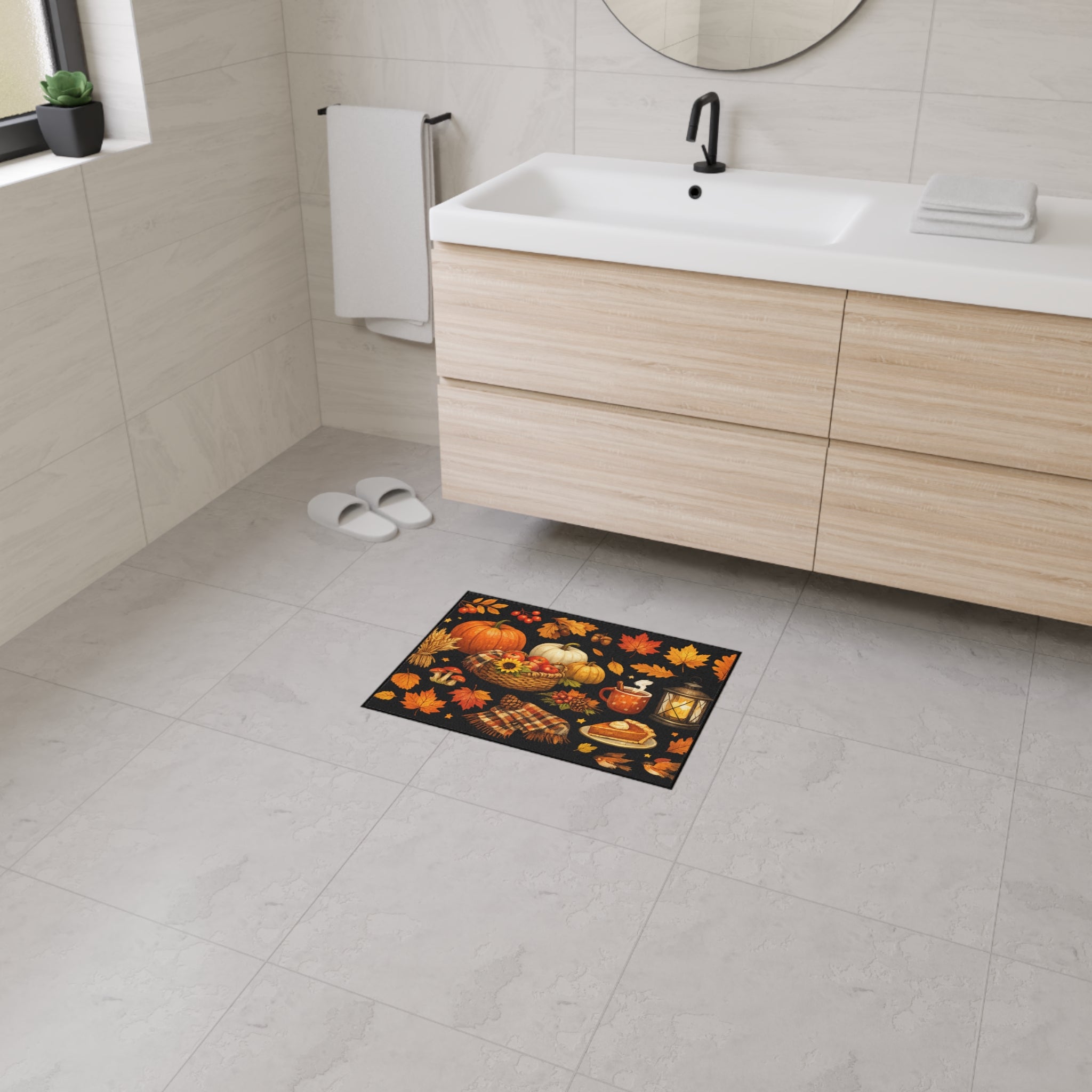 Autumn Harvest Floor Mat — Fall Pumpkin & Leaves Doormat