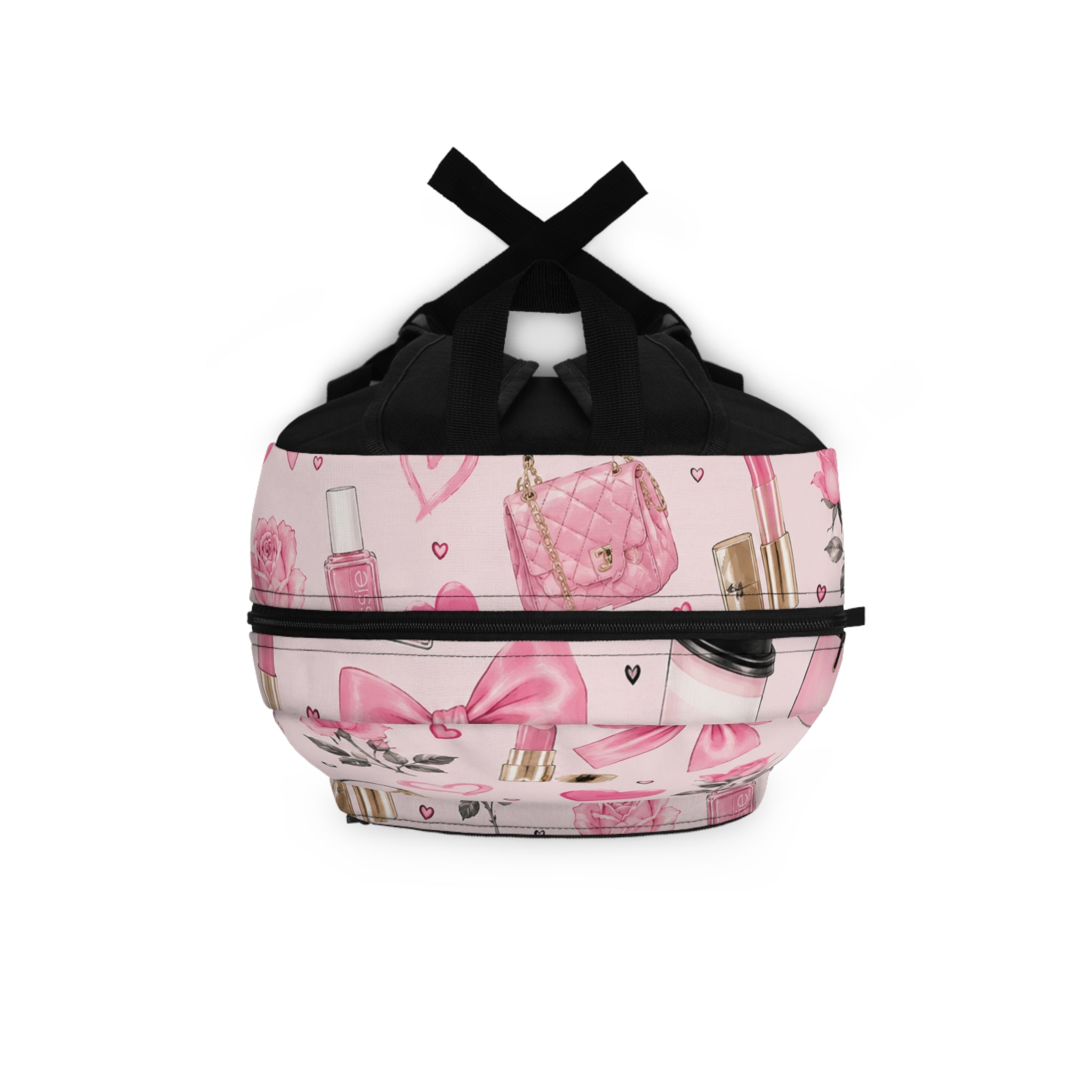 Pink Cosmetics Pattern Backpack — Cute Makeup & Hearts School Bag