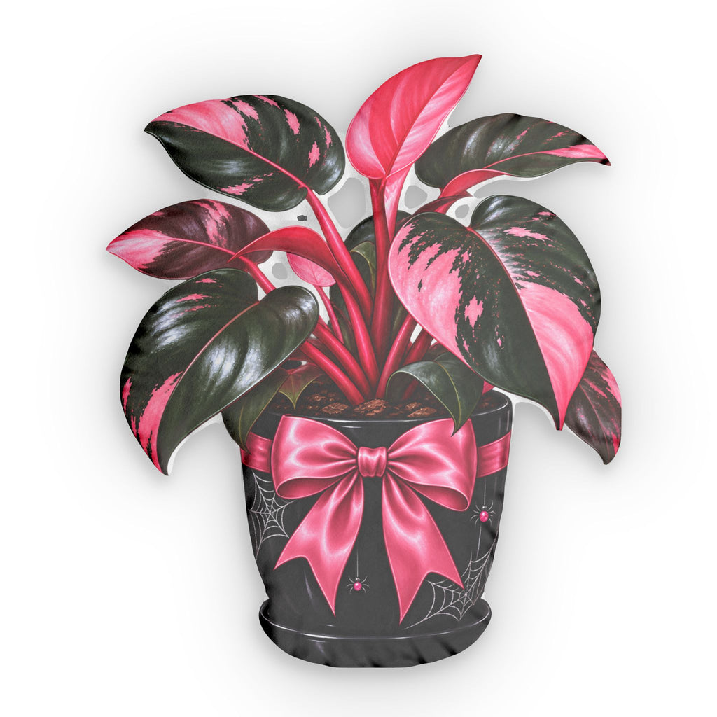 Pink Princess Philodendron Shaped Pillow — Botanical Decorative Cushion
