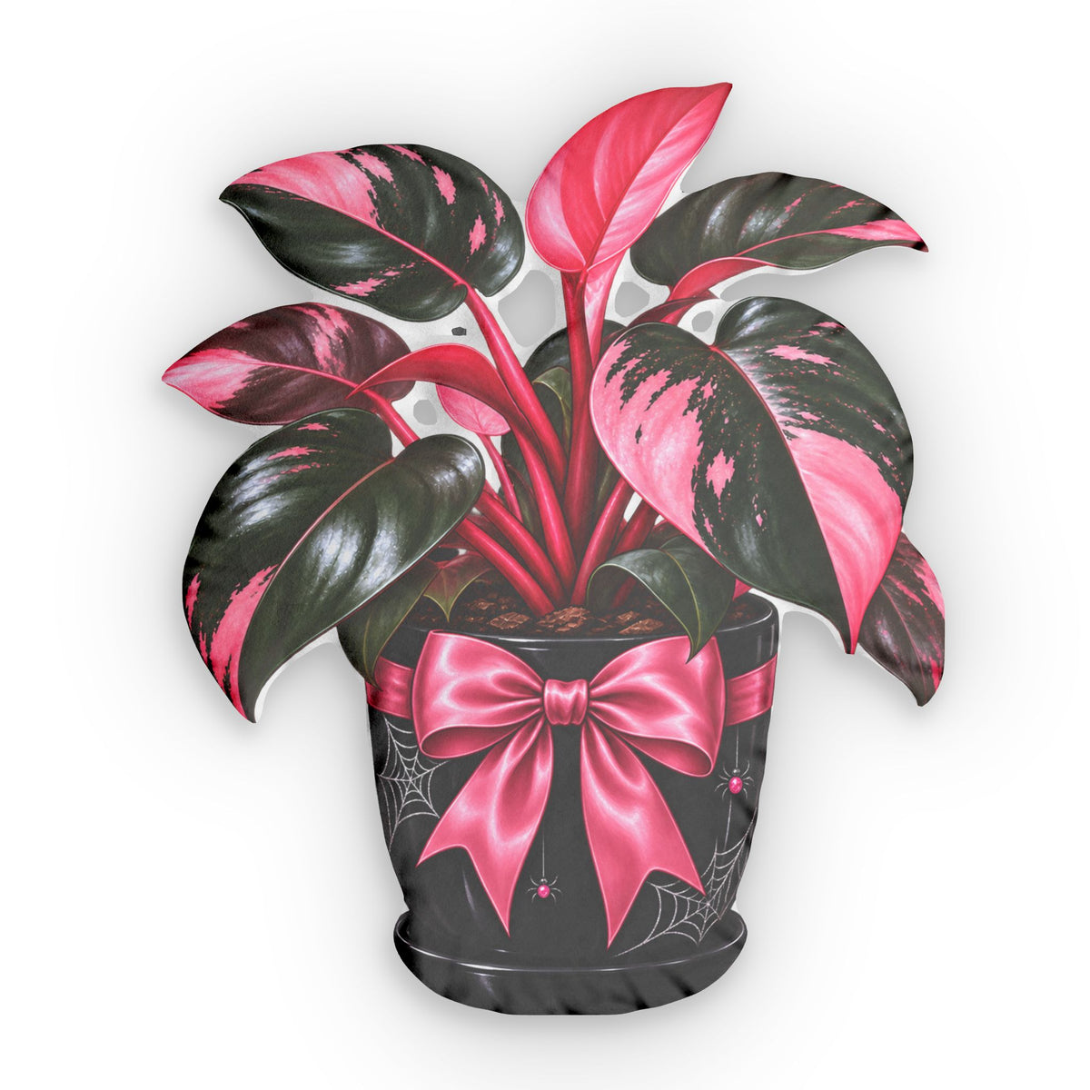 Pink Princess Philodendron Shaped Pillow — Botanical Decorative Cushion