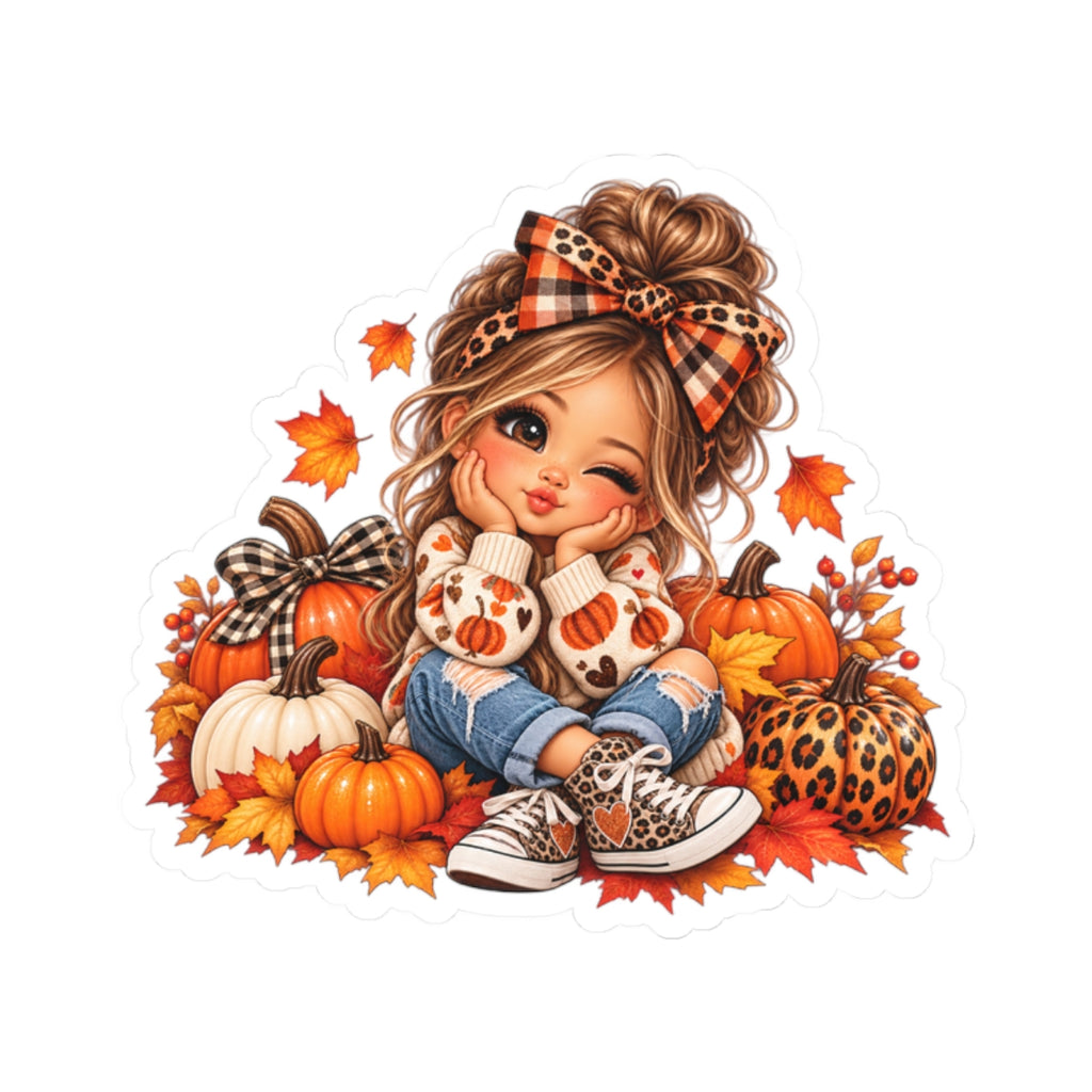 Fall Pumpkin Girl Kiss-Cut Sticker