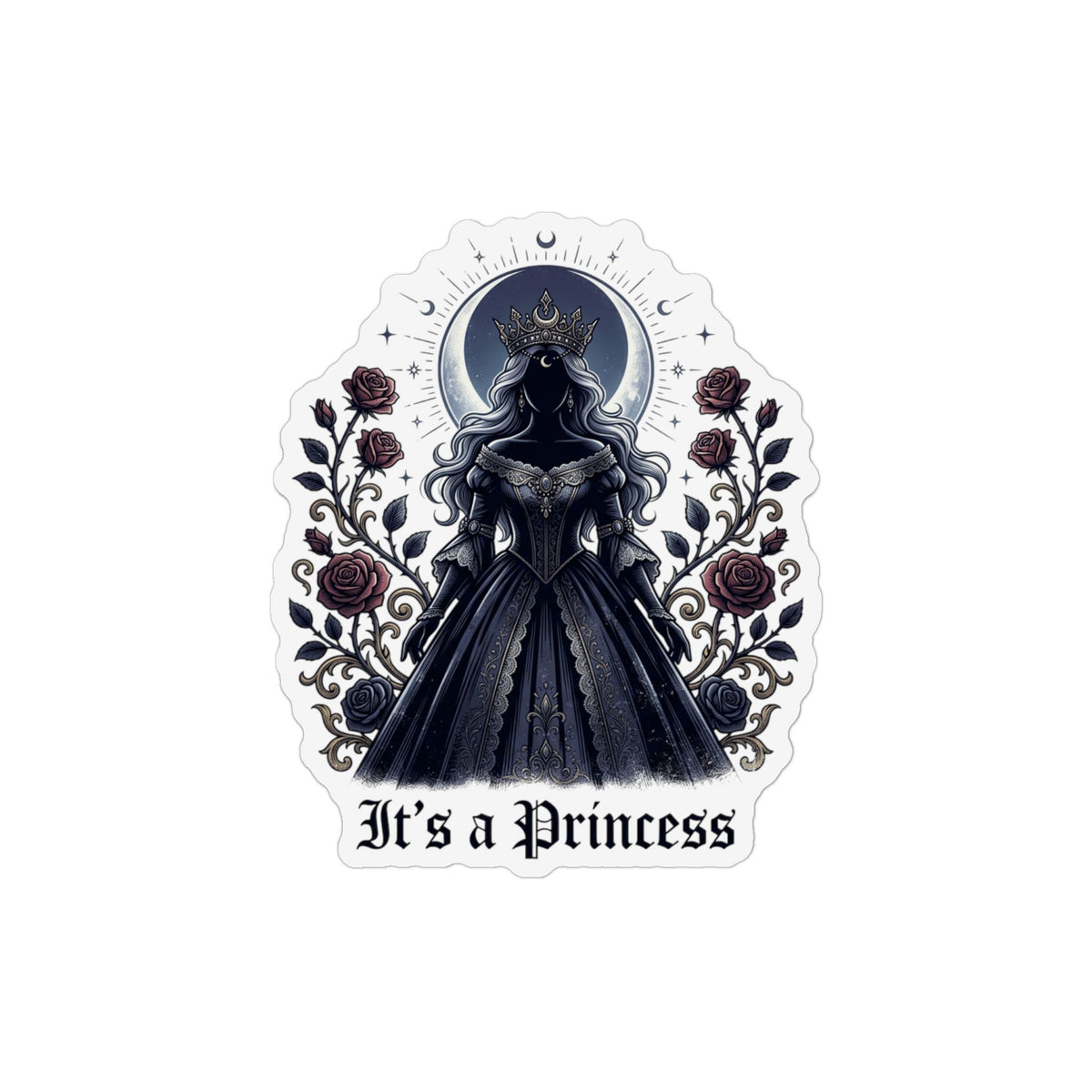 Gothic "It's a Princess" Custom Shape Magnet — Dark Princess Floral Fridge Sticker