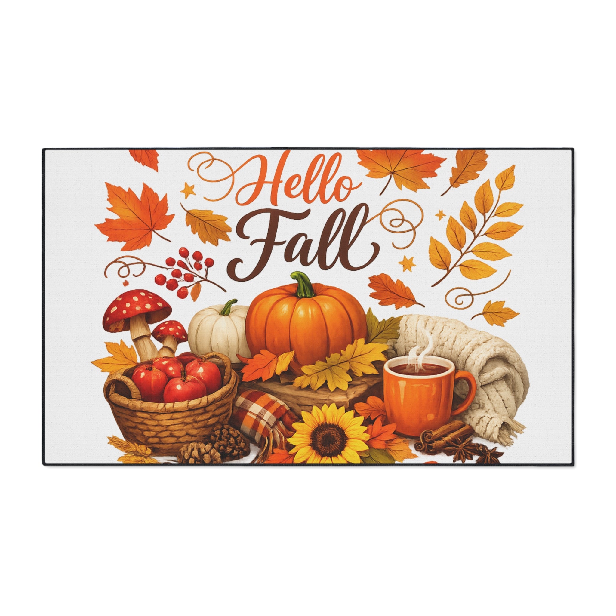 Hello Fall Heavy Duty Floor Mat — Autumn Pumpkin & Leaves Doormat