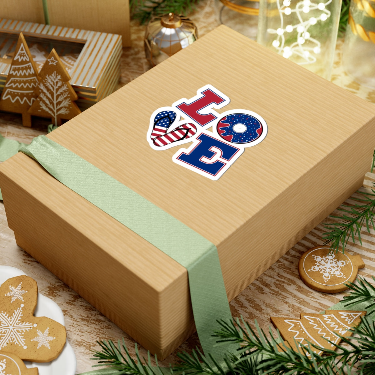 LOVE Patriotic Kiss-Cut Sticker Set — American Flag Flip-Flop, Donut & Letter Decals