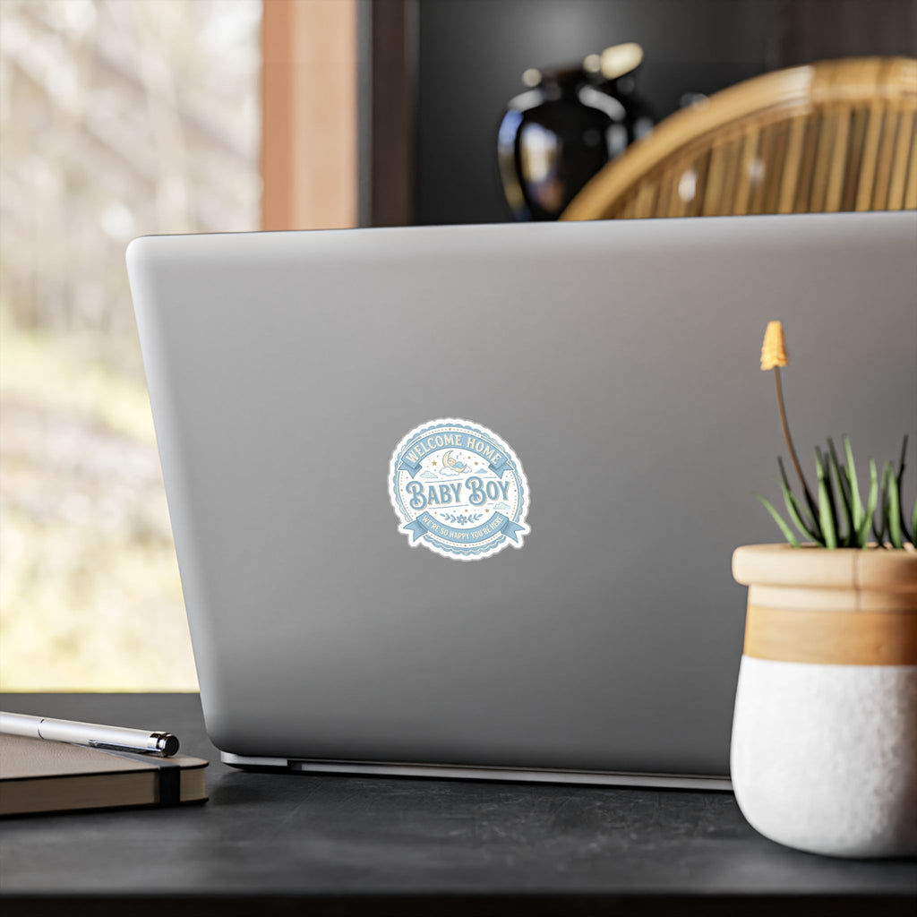 Baby Boy Welcome Home Vinyl Decal — Kiss-Cut Sticker (Newborn Nursery, Baby Shower Gift)