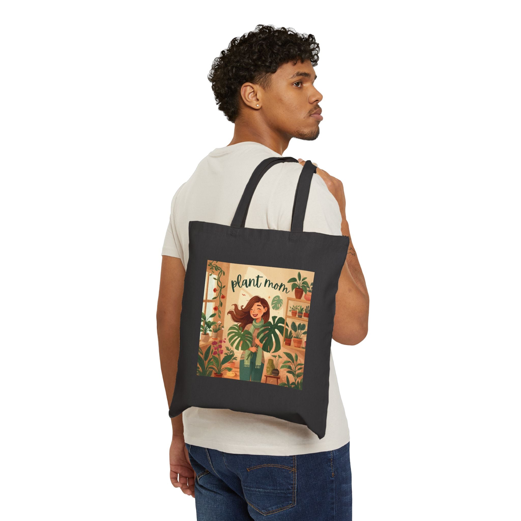 Plant Mom Canvas Tote Bag — Cute Indoor Plant Lover Grocery Beach Tote