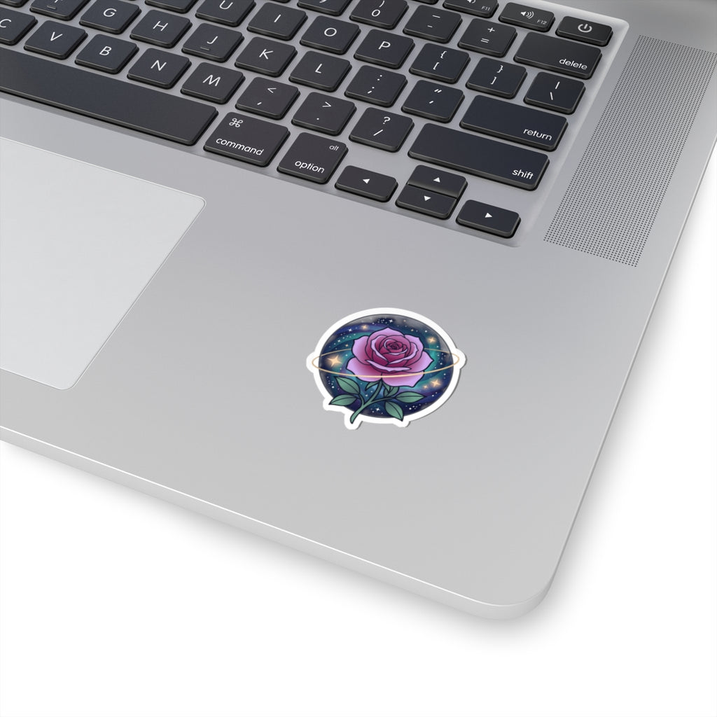 Cosmic Rose Kiss-Cut Sticker — Purple Galaxy Flower Sticker
