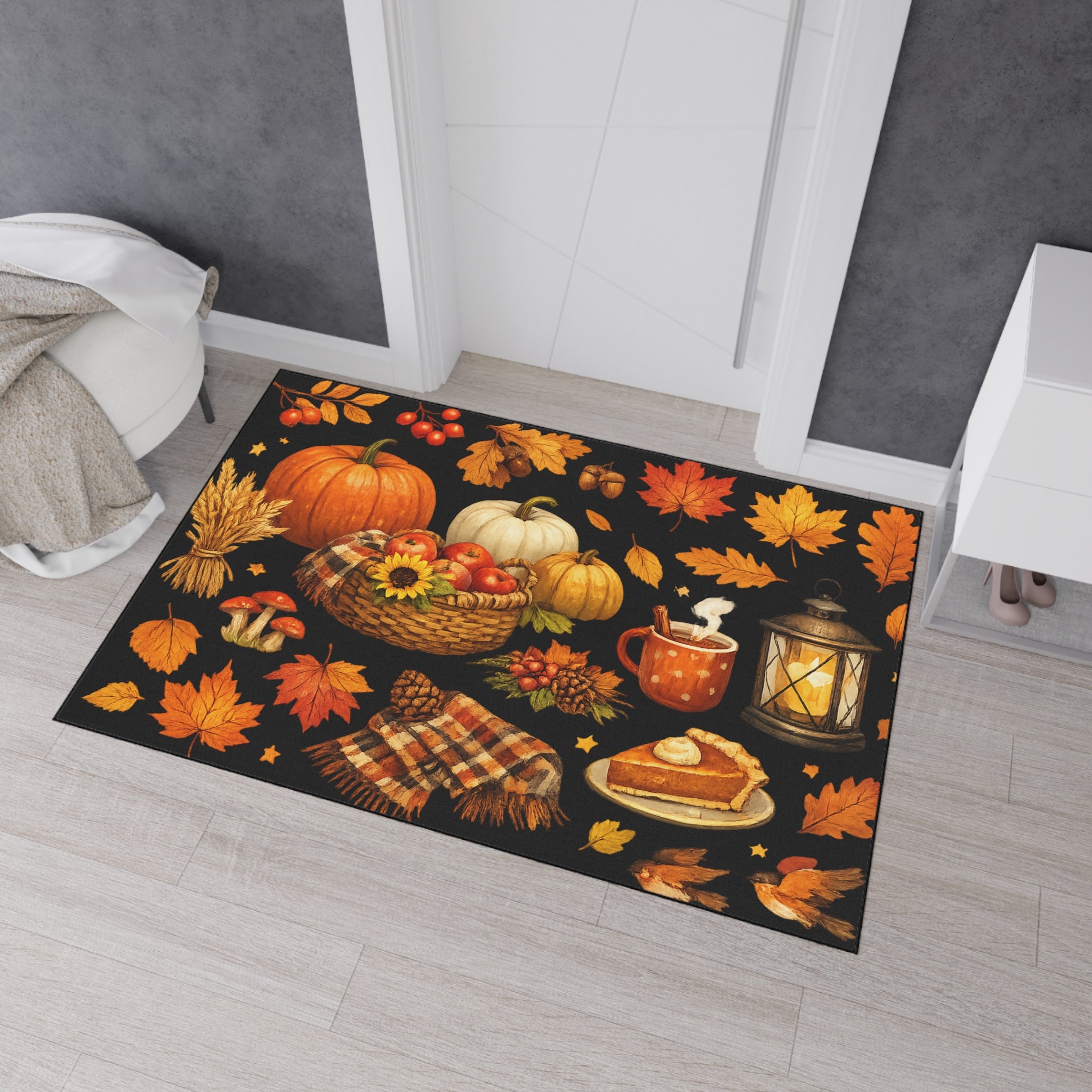 Autumn Harvest Floor Mat — Fall Pumpkin & Leaves Doormat