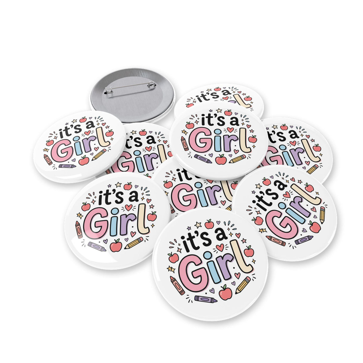 It's a Girl Round Pin — Cute Baby Shower Announcement Button