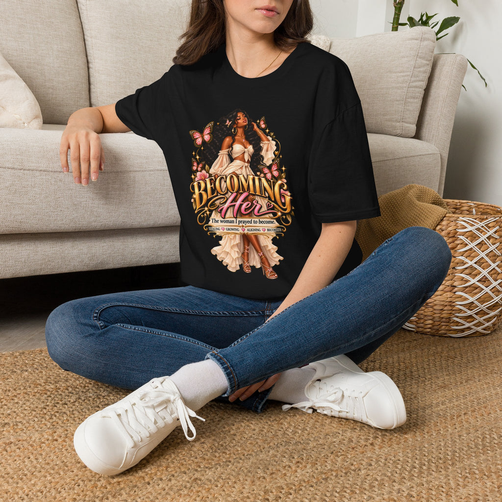 Becoming Her T-Shirt — Empowering Woman Butterfly Graphic Tee