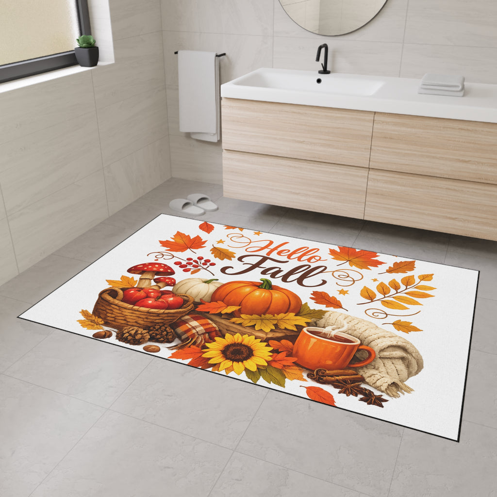 Hello Fall Heavy Duty Floor Mat — Autumn Pumpkin & Leaves Doormat