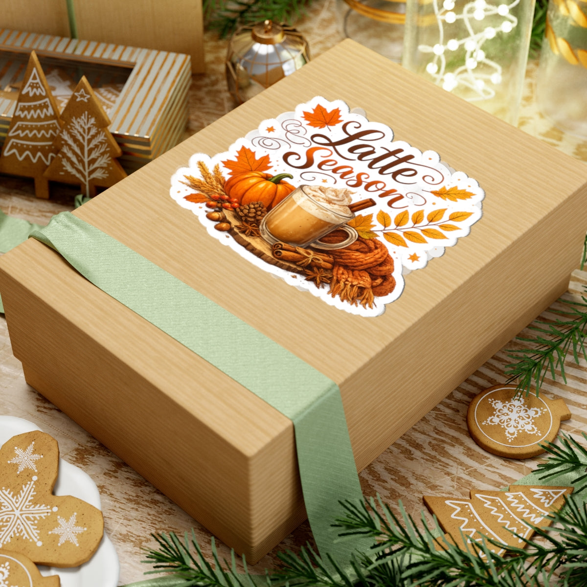 Latte Season Sticker — Fall Pumpkin Spice Coffee Kiss-Cut Decal