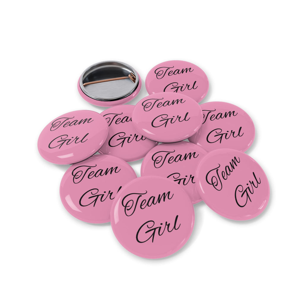 Team Girl Round Pin — Pink Script Button Badge for Bachelorette, Bridal Party & Girl Squad