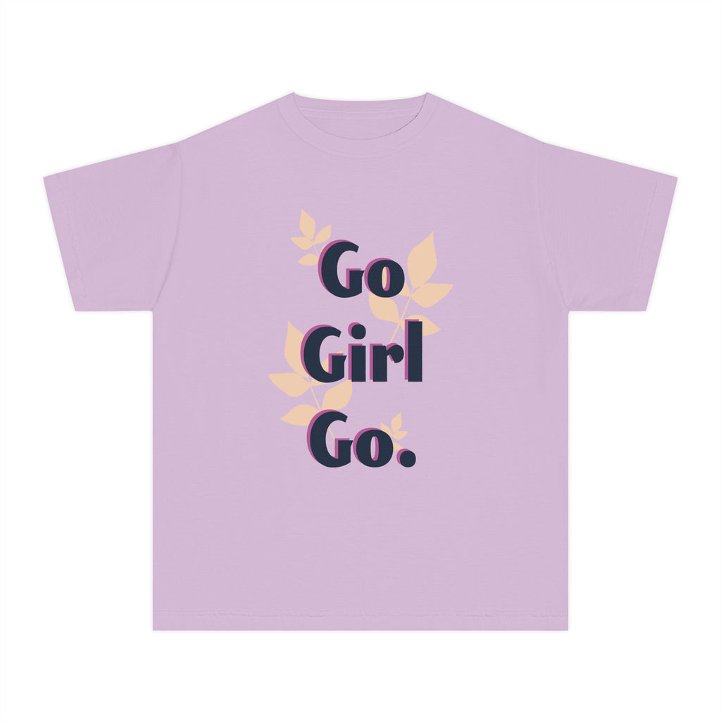 Go Girl Go Youth Tee — Motivational Floral Graphic Shirt for Girls