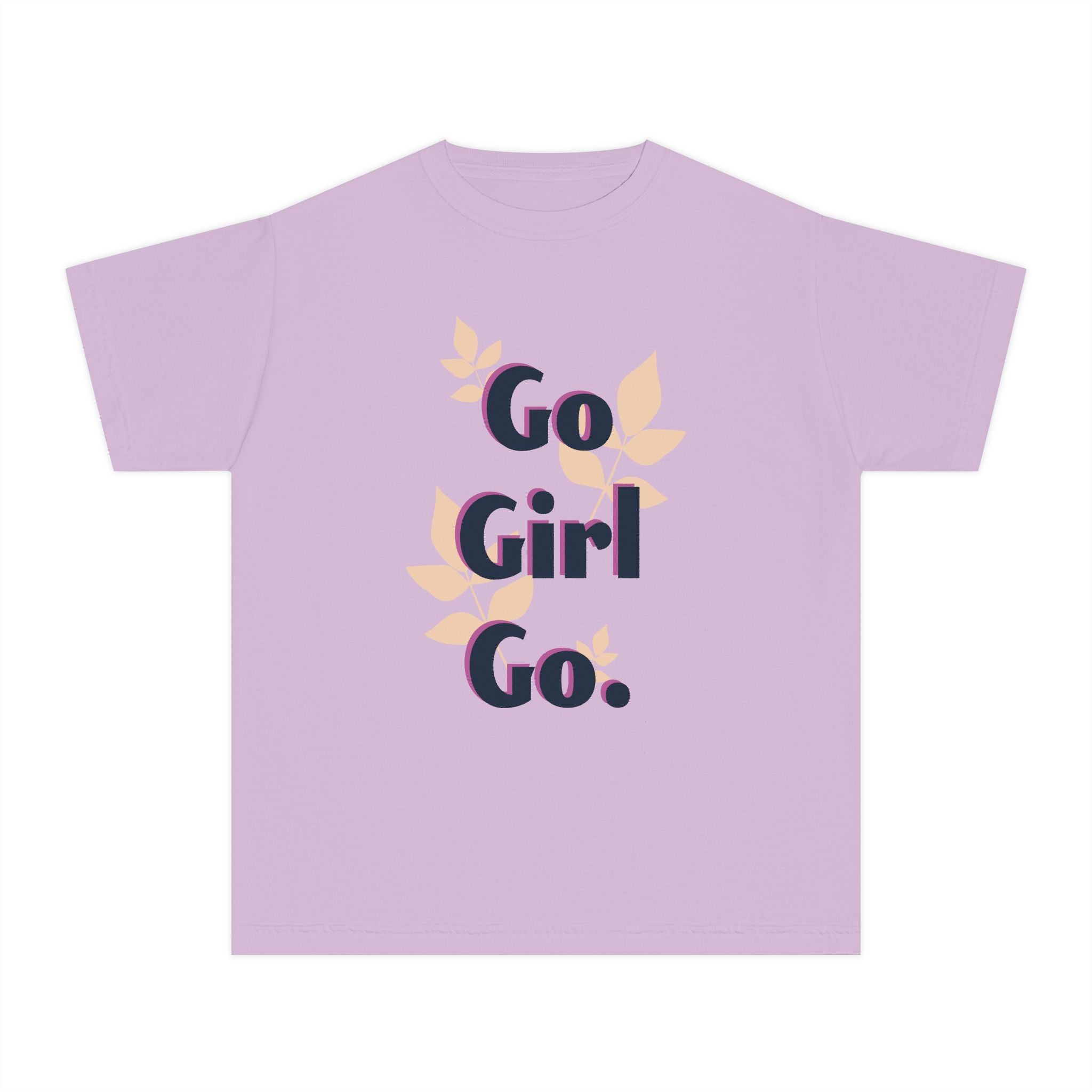 Go Girl Go Youth Tee — Motivational Floral Graphic Shirt for Girls