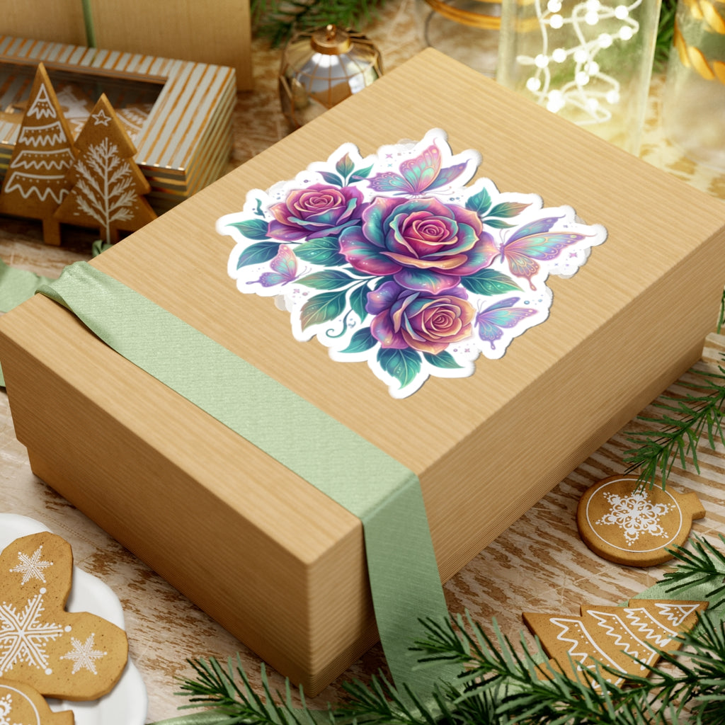Iridescent Rose Bouquet Sticker — Kiss-Cut Floral Laptop Decal