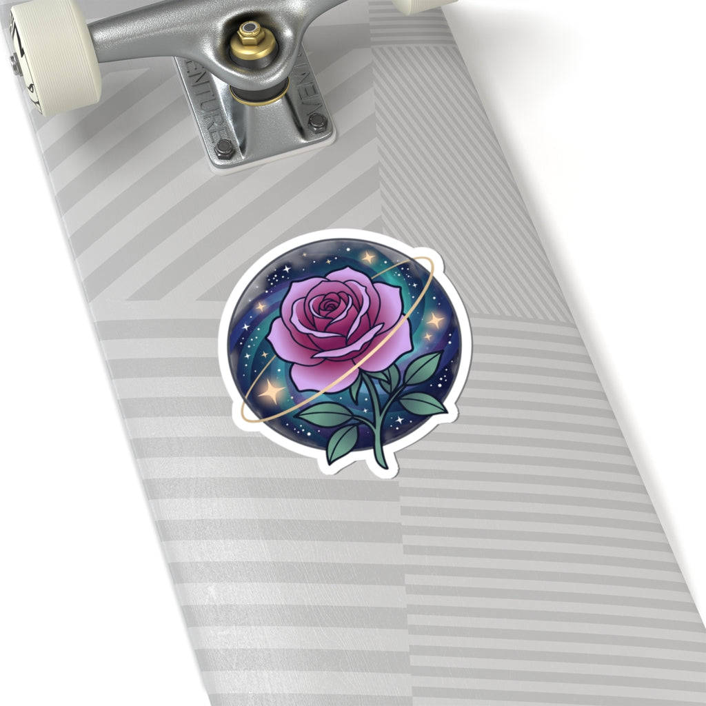 Cosmic Rose Kiss-Cut Sticker — Purple Galaxy Flower Sticker