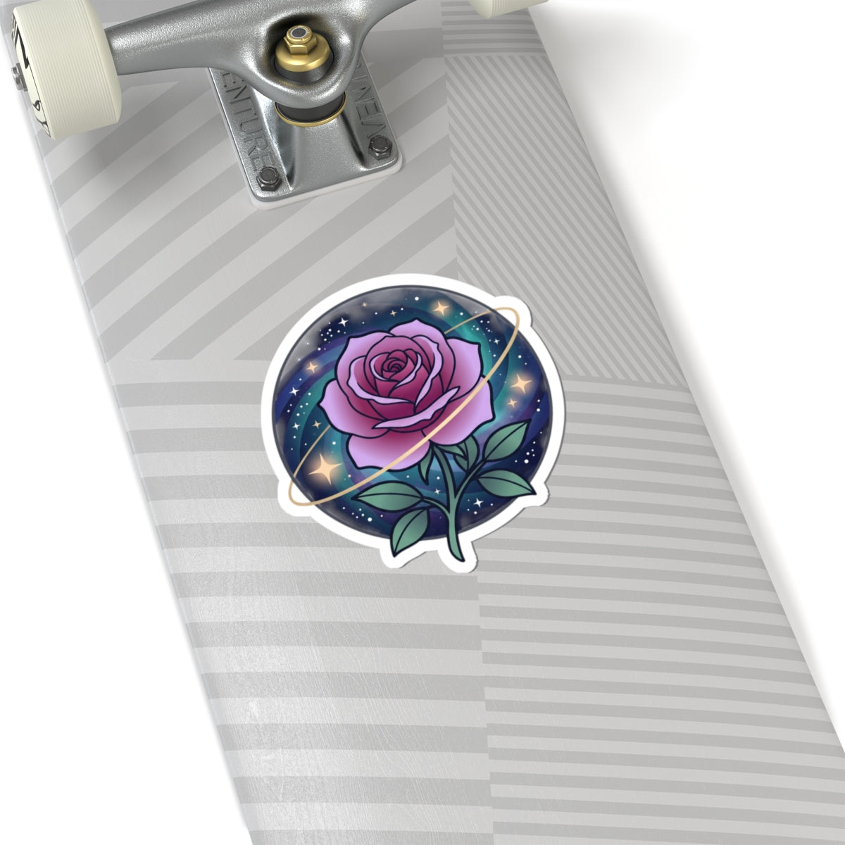 Cosmic Rose Kiss-Cut Sticker — Purple Galaxy Flower Sticker