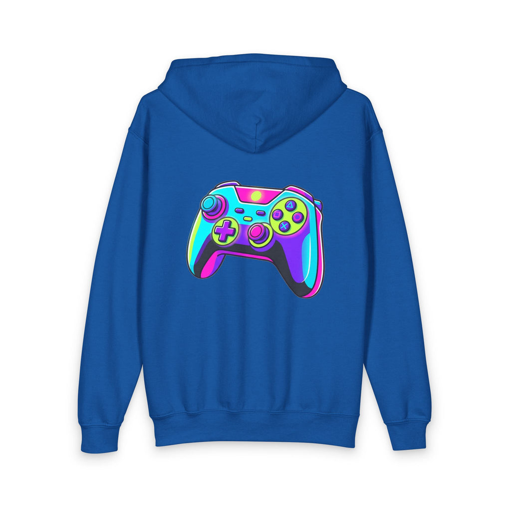 Youth Gamer Zip-Up Hoodie — Neon Retro Game Controller Design