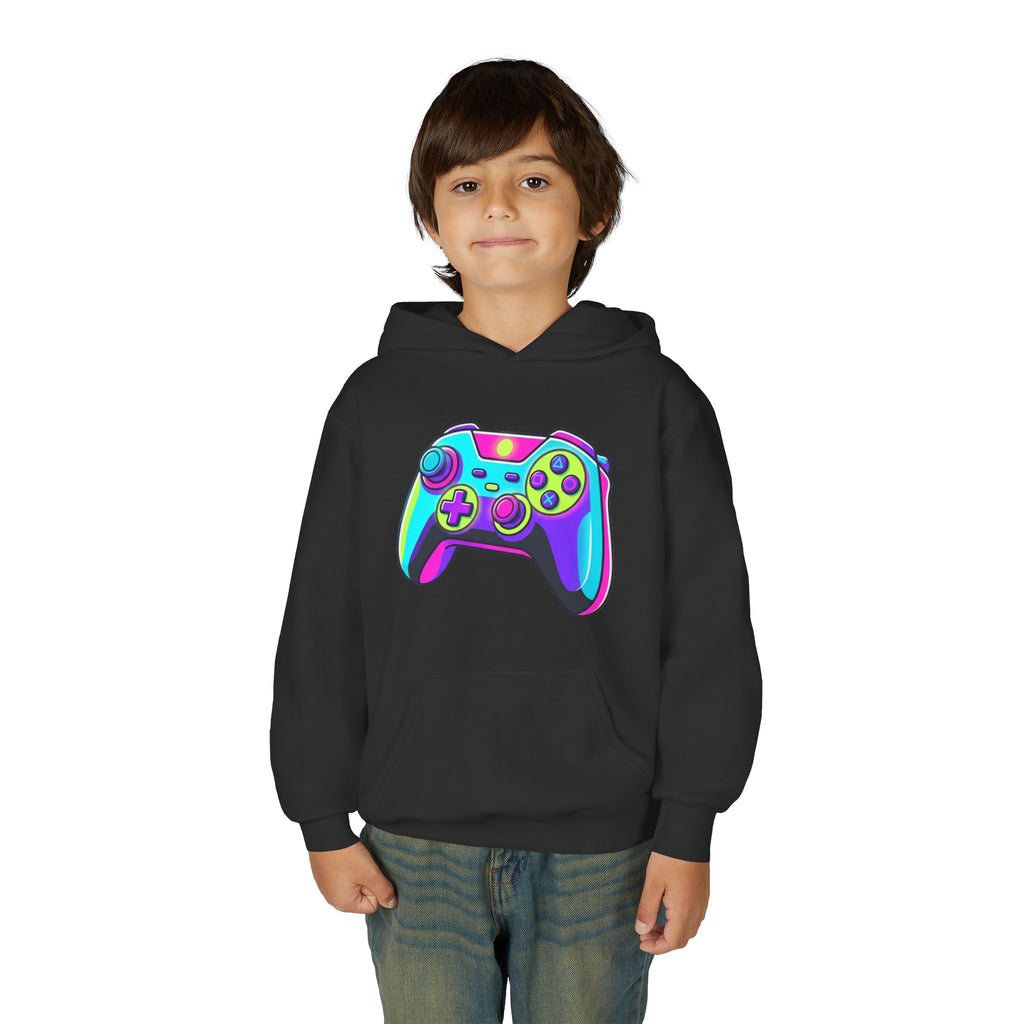 Youth Gamer Hoodie — Neon Retro Game Controller Pullover