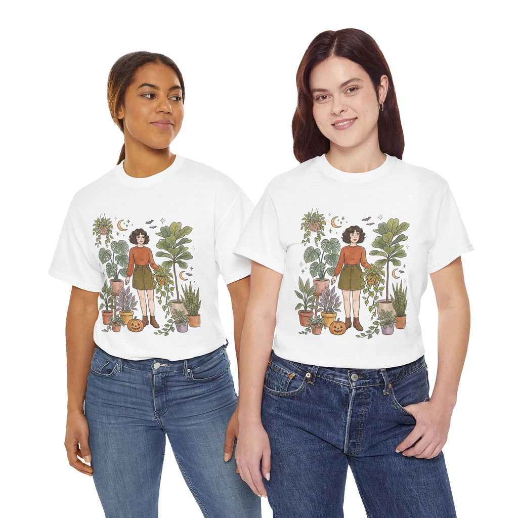 Plant Lover Graphic Tee — Woman Surrounded by Houseplants