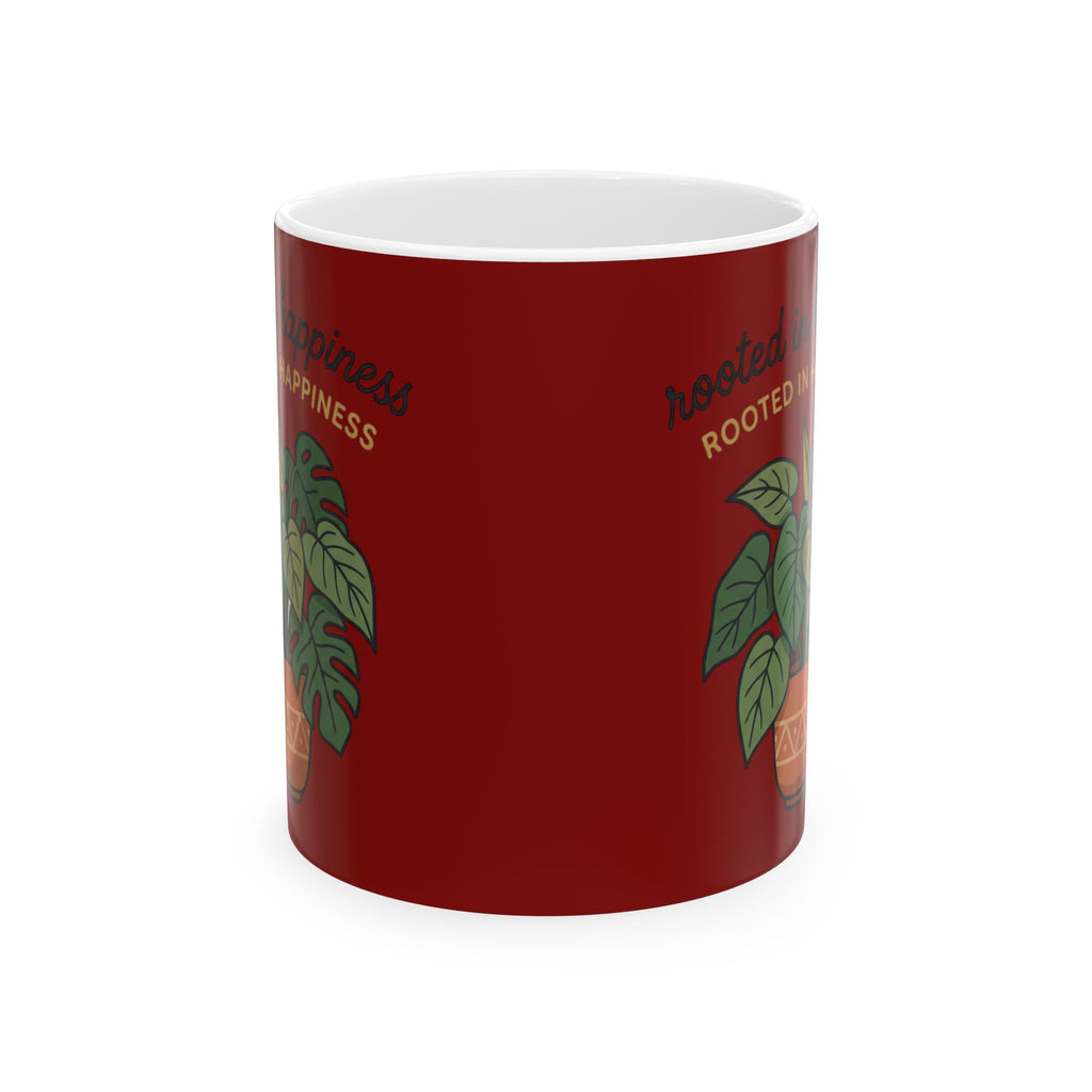 Plant Lover Mug — "Rooted in Happiness" Ceramic Coffee Cup (11oz & 15oz)
