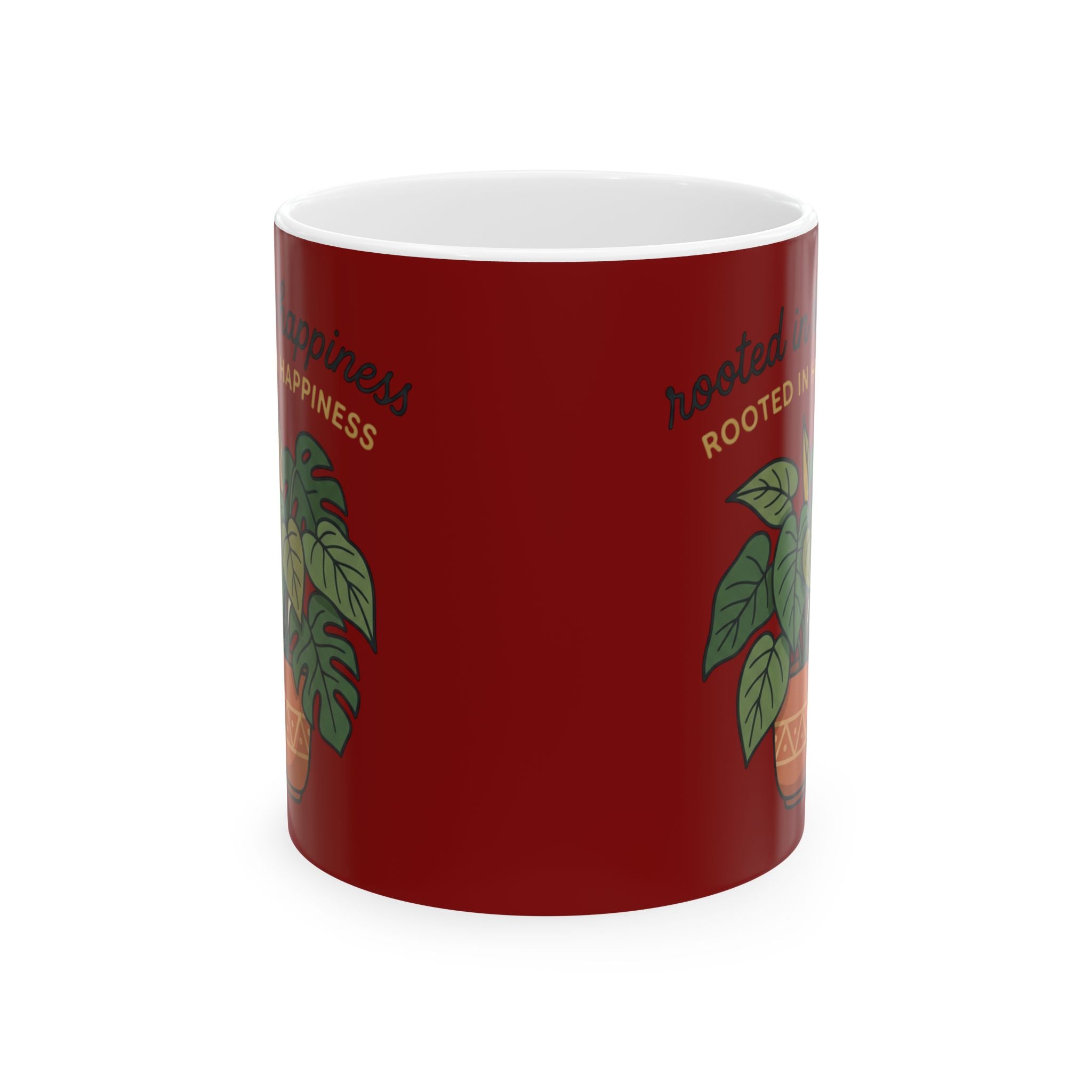 Plant Lover Mug — "Rooted in Happiness" Ceramic Coffee Cup (11oz & 15oz)