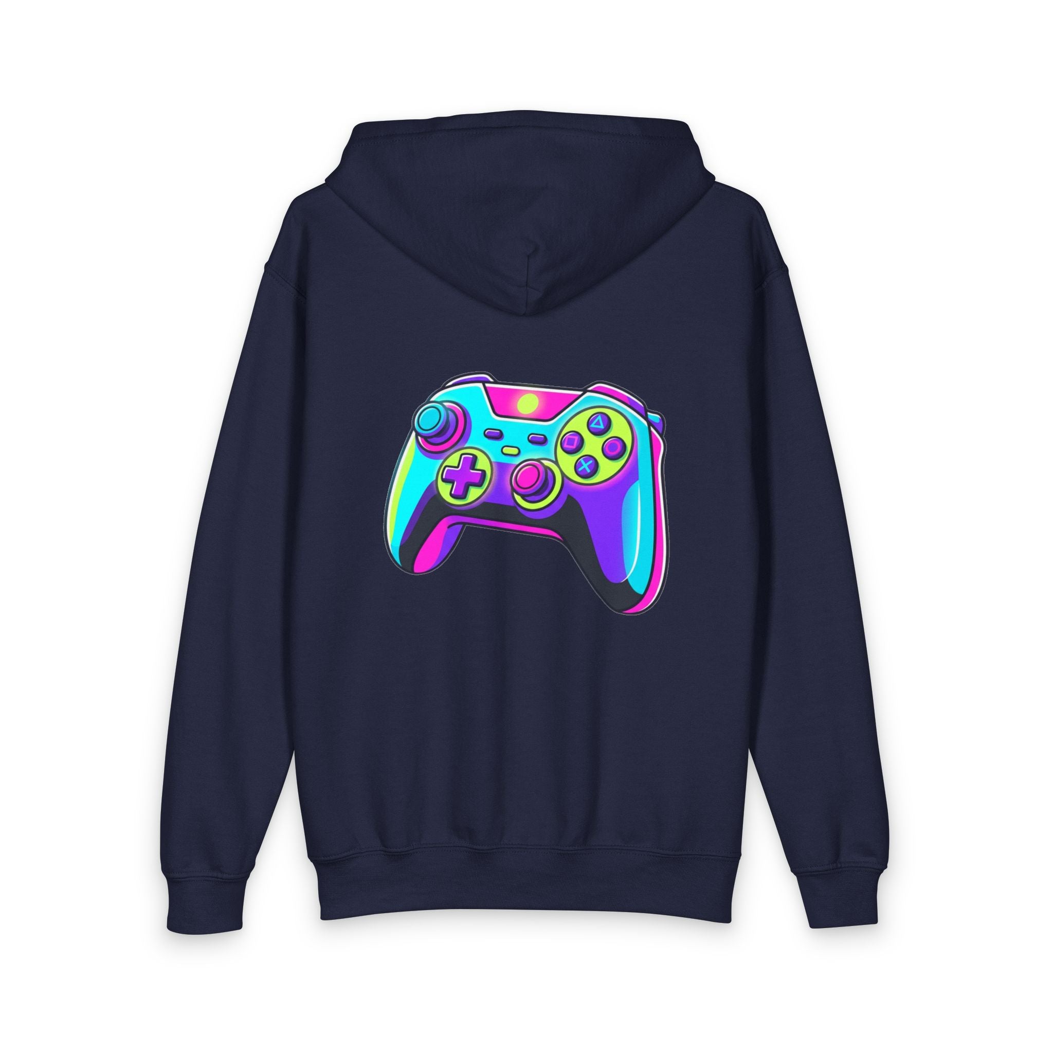 Youth Gamer Zip-Up Hoodie — Neon Retro Game Controller Design
