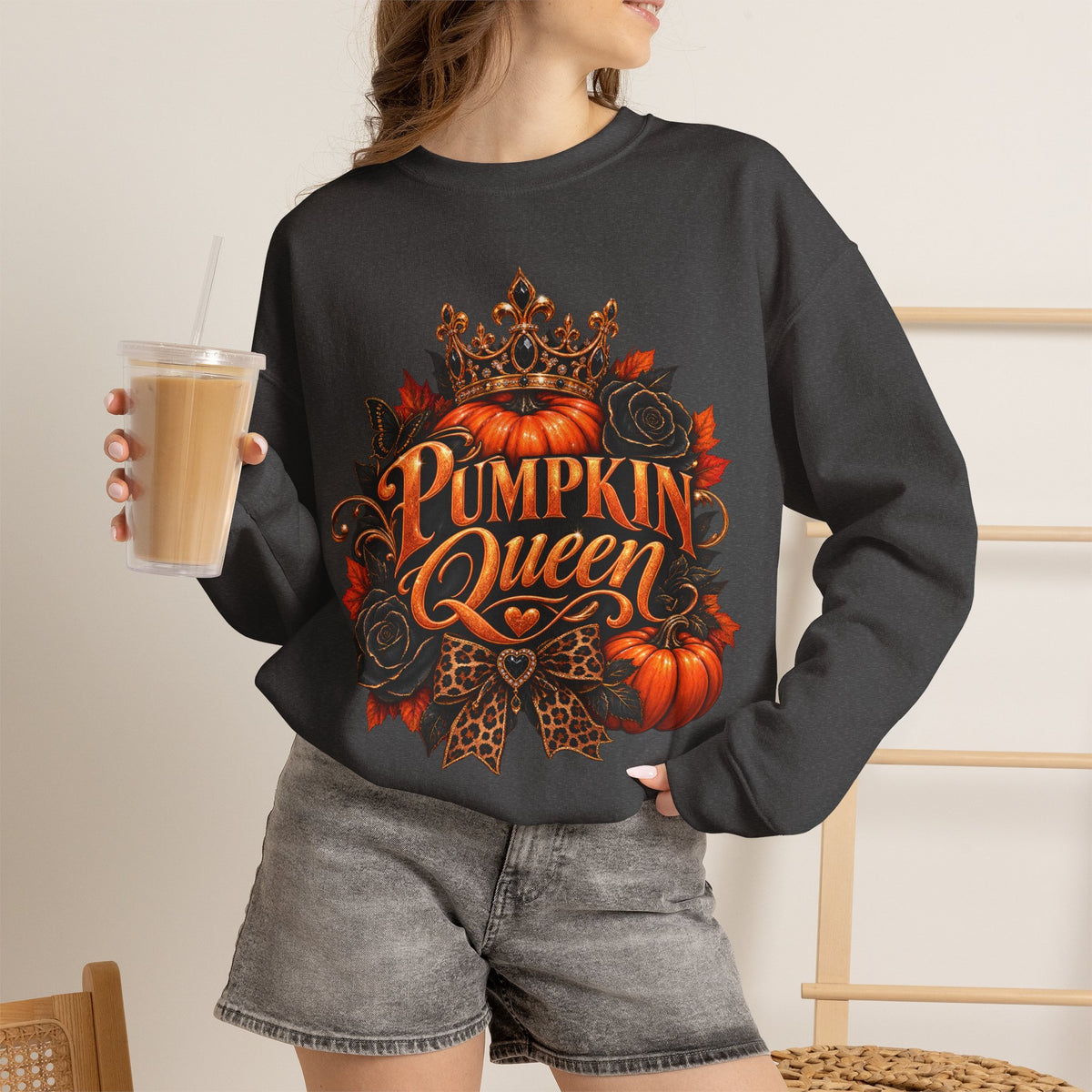 Pumpkin Queen Sweatshirt — Autumn Pumpkin Crown Fall Crewneck