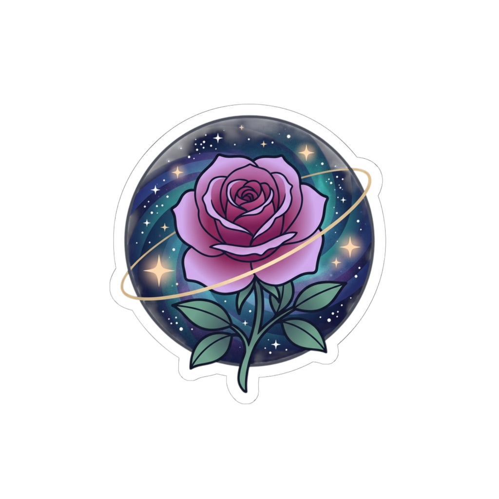 Cosmic Rose Kiss-Cut Sticker — Purple Galaxy Flower Sticker