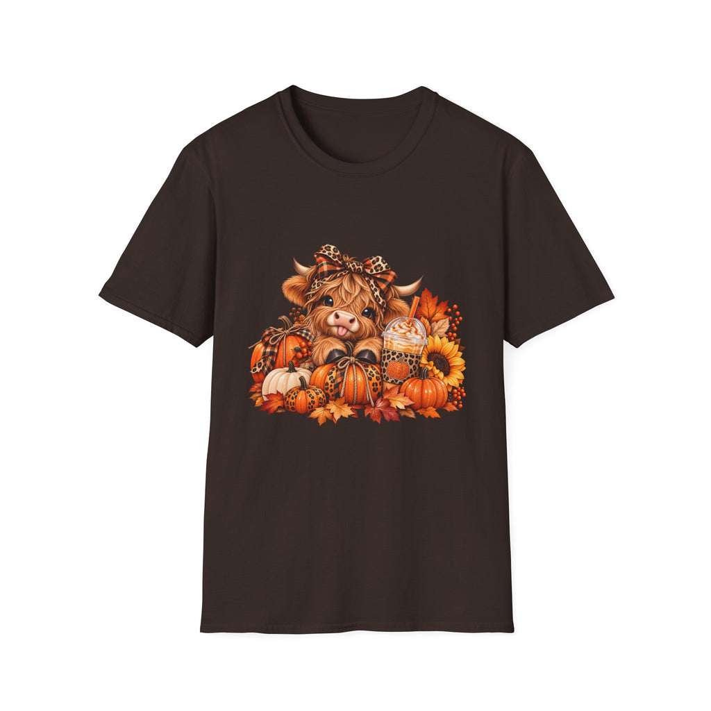 Cute Autumn Highland Cow Pumpkin Harvest T-Shirt